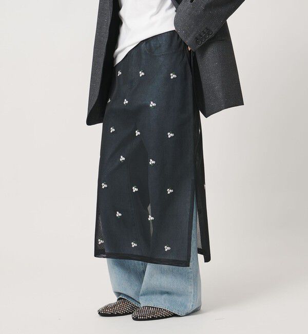 UNITED ARROWS「シアー フラワー スカート」|タイト|BLACK