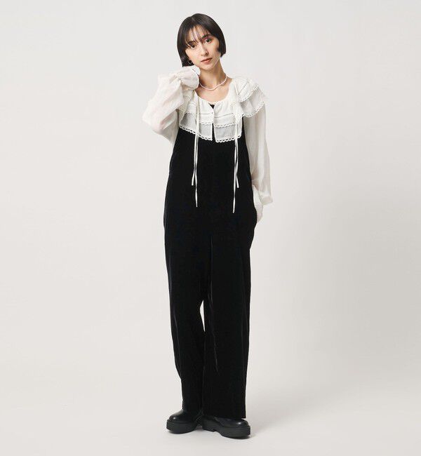 UNITED ARROWS「ベルベット サロペットパンツ」|オールインワン|BLACK