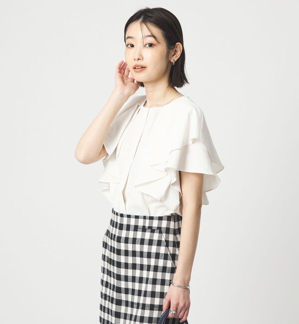 UNITED ARROWS green label relaxing「Breeze Cool  ラッフル ブラウス マシンウォッシャブル 吸水速乾 通気性 UVカット」|シャツ・ブラウス|WHITE