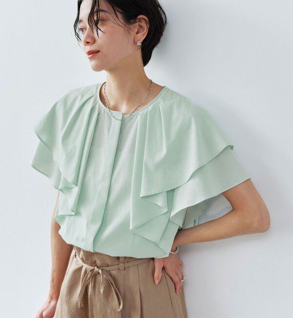 UNITED ARROWS green label relaxing「Breeze Cool  ラッフル ブラウス マシンウォッシャブル 吸水速乾 通気性 UVカット」|シャツ・ブラウス|