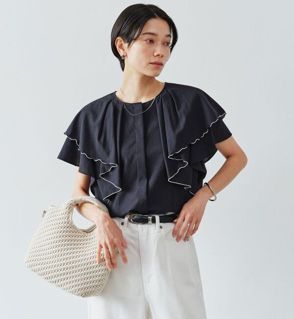 UNITED ARROWS green label relaxing「Breeze Cool  ラッフル ブラウス マシンウォッシャブル 吸水速乾 通気性 UVカット」|シャツ・ブラウス|