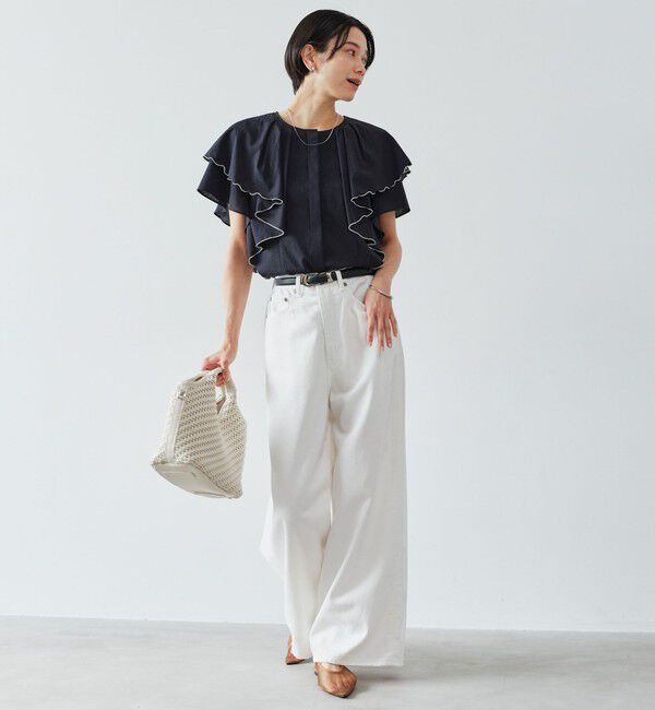UNITED ARROWS green label relaxing「Breeze Cool  ラッフル ブラウス マシンウォッシャブル 吸水速乾 通気性 UVカット」|シャツ・ブラウス|