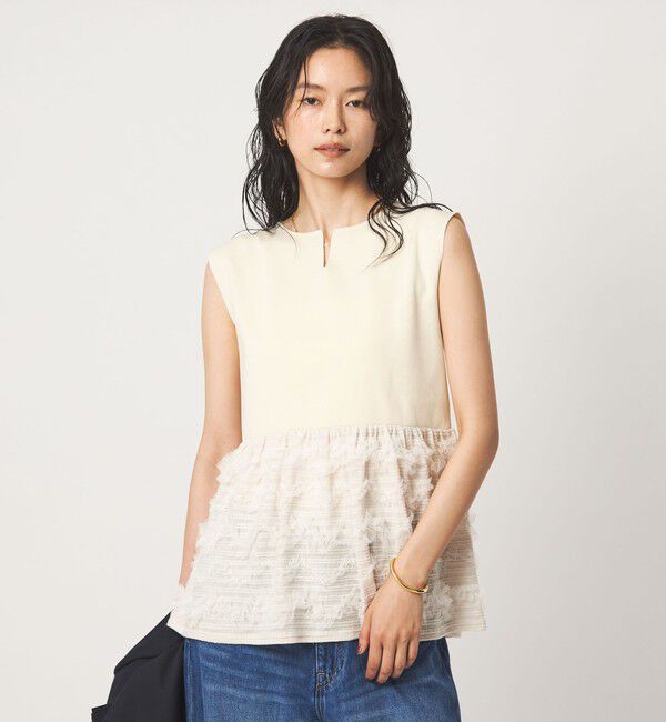 UNITED ARROWS green label relaxing「チュール コンビ フレンチスリーブ ニット」|ニット・セーター|