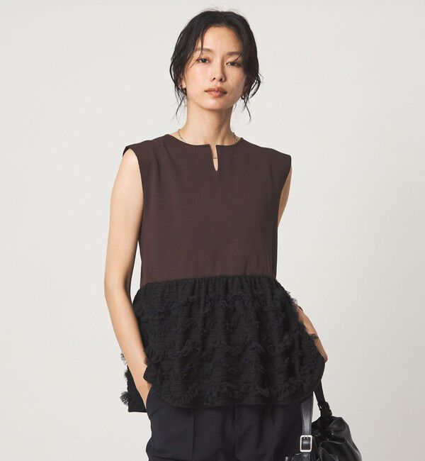 UNITED ARROWS green label relaxing「チュール コンビ フレンチスリーブ ニット」|ニット・セーター|DK.BROWN