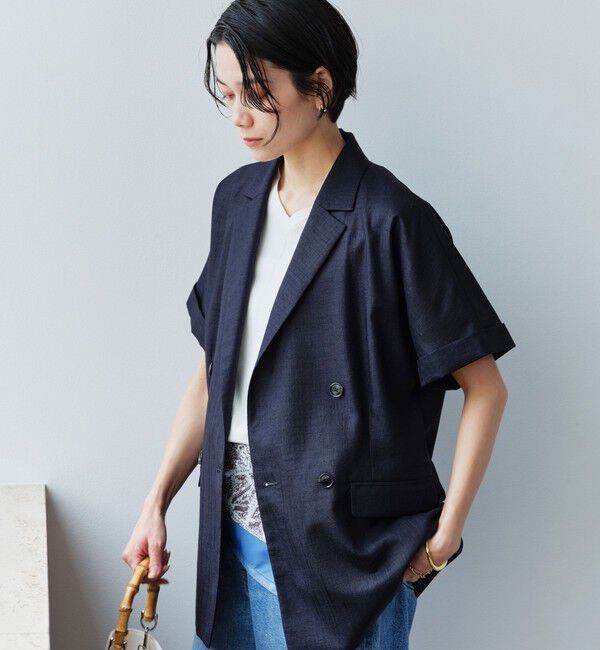 UNITED ARROWS green label relaxing「［size SHORTあり］ライト リネンライク ハーフスリーブ ジャケット UVカット 通気性」|テーラードジャケット|