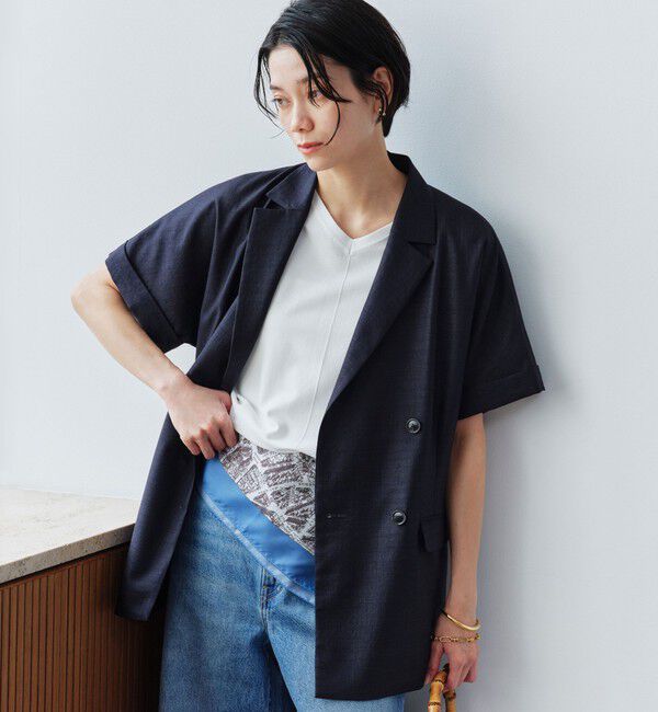 UNITED ARROWS green label relaxing「［size SHORTあり］ライト リネンライク ハーフスリーブ ジャケット UVカット 通気性」|テーラードジャケット|