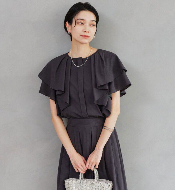 UNITED ARROWS green label relaxing「Breeze Cool  ラッフル ブラウス マシンウォッシャブル 吸水速乾 通気性 UVカット」|シャツ・ブラウス|DK.GRAY