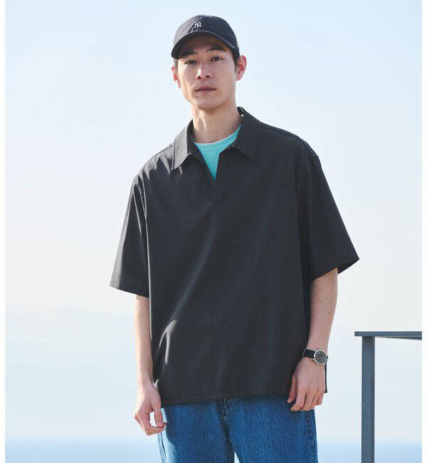 UNITED ARROWS green label relaxing「ウォッシャブルトロ スキッパー 半袖 シャツ プルオーバー -ウォッシャブル・ストレッチ-」|シャツ・ブラウス|DK.GRAY