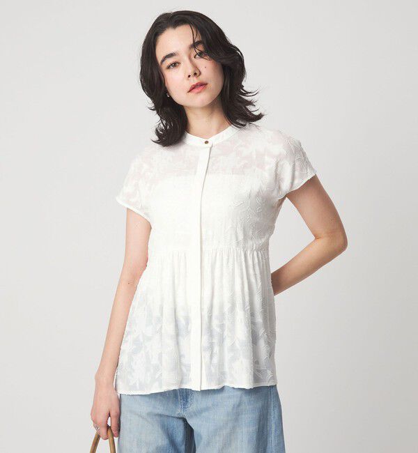 UNITED ARROWS green label relaxing「カット ジャガード フレンチスリーブ ブラウス」|シャツ・ブラウス|WHITE