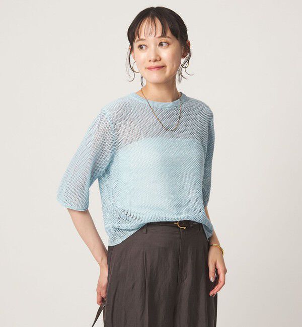 UNITED ARROWS green label relaxing「メッシュ クルーネック リボン ショートスリーブ ニット」|ニット・セーター|