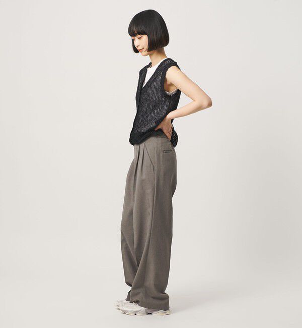 BEAUTY&YOUTH UNITED ARROWS「ポリエステルポプリン 2タック タブ ワイドパンツ 吸水速乾 接触冷感 ウォッシャブル」|チノ|