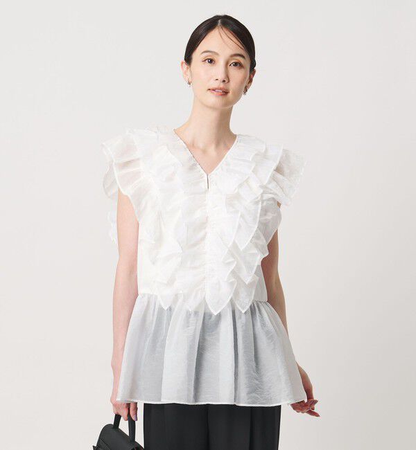 UNITED ARROWS「レディー フリル チュール カットソー ‐ウォッシャブル‐」|Tシャツ・カットソー|WHITE
