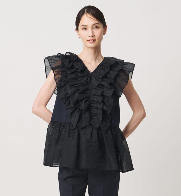 UNITED ARROWS「レディー フリル チュール カットソー ‐ウォッシャブル‐」|Tシャツ・カットソー|