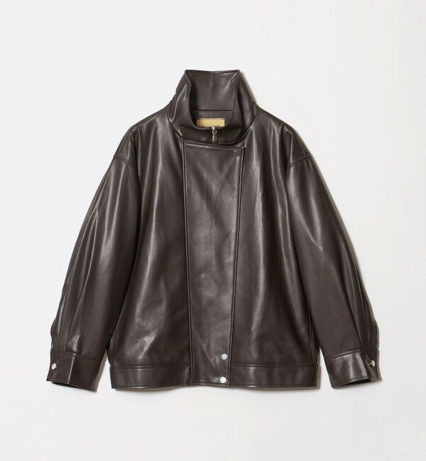 UNITED ARROWS「スタンドカラー レザーライク ブルゾン」|ブルゾン・スタジャン|DK.BROWN