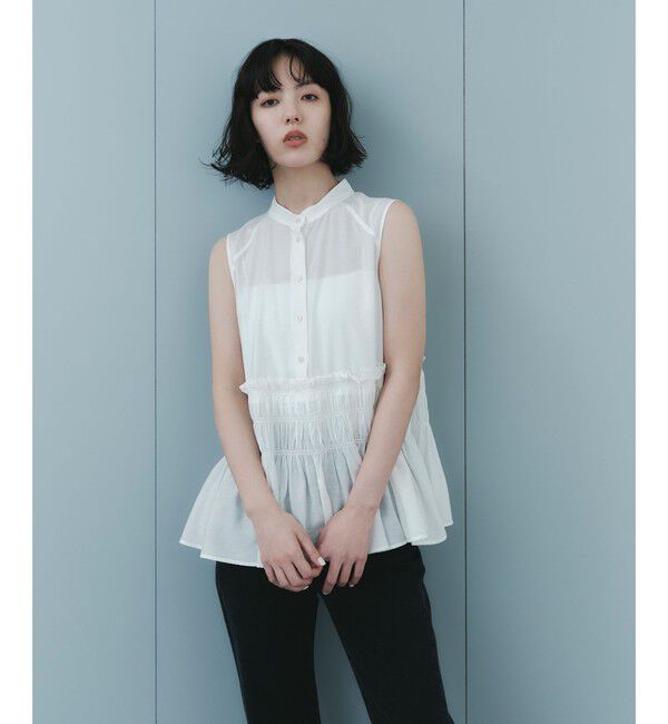 EMMEL REFINES「＜EMMEL REFINES＞EM ギャザーティアード ノースリーブ チュニック」|シャツ・ブラウス|WHITE