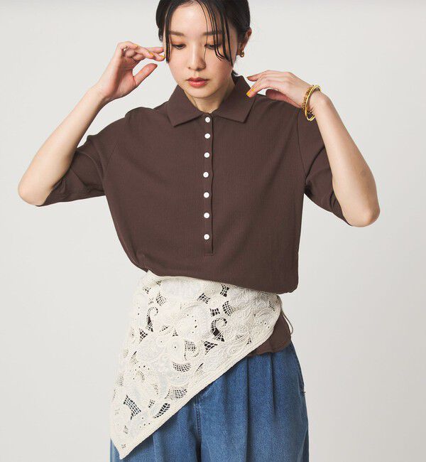UNITED ARROWS green label relaxing「【WEB限定】＜at ease＞シアーテレコ エリツキ カットソー」|Tシャツ・カットソー|DK.BROWN