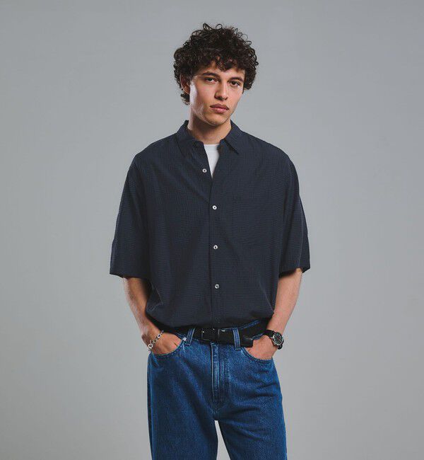 UNITED ARROWS green label relaxing「シアー ギンガムチェック ジャストルーズ 半袖 シャツ」|シャツ・ブラウス|NAVY