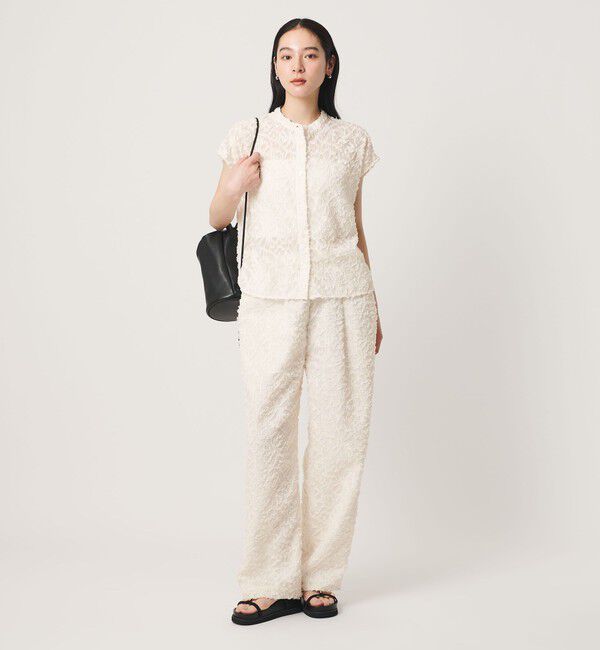 BEAUTY&YOUTH UNITED ARROWS「【WEB限定】シアージャガード バンドカラーフレンチスリーブブラウス ウォッシャブル」|シャツ・ブラウス|