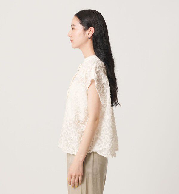 BEAUTY&YOUTH UNITED ARROWS「【WEB限定】シアージャガード バンドカラーフレンチスリーブブラウス ウォッシャブル」|シャツ・ブラウス|