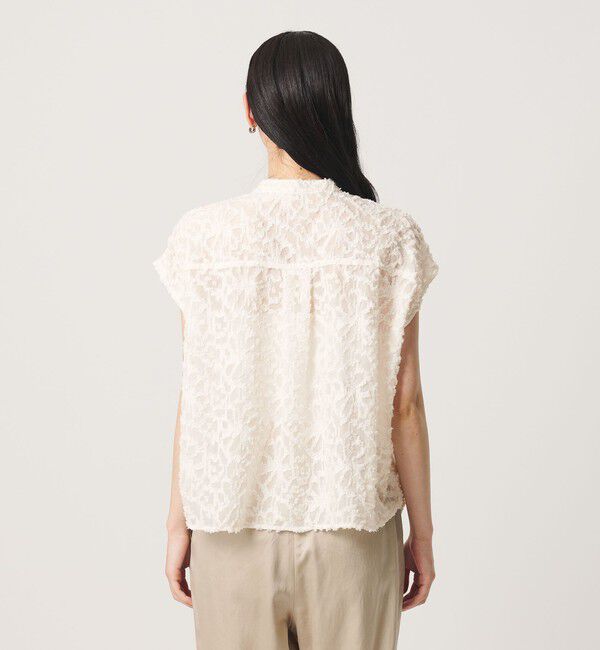 BEAUTY&YOUTH UNITED ARROWS「【WEB限定】シアージャガード バンドカラーフレンチスリーブブラウス ウォッシャブル」|シャツ・ブラウス|