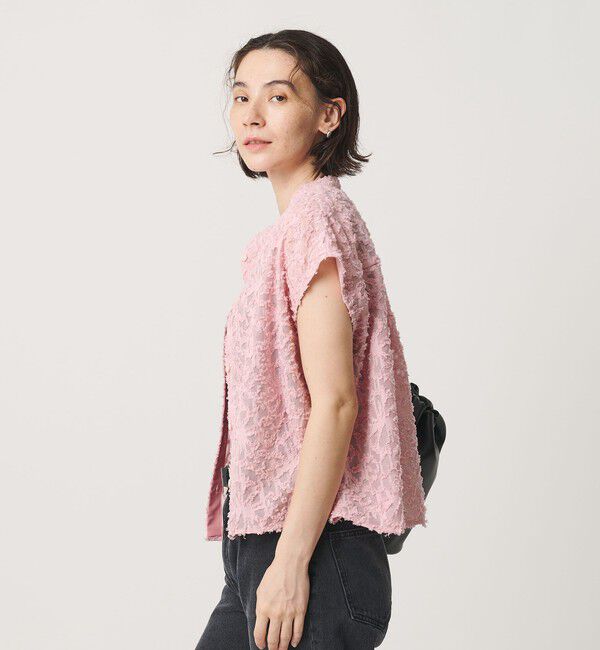 BEAUTY&YOUTH UNITED ARROWS「【WEB限定】シアージャガード バンドカラーフレンチスリーブブラウス ウォッシャブル」|シャツ・ブラウス|PINK