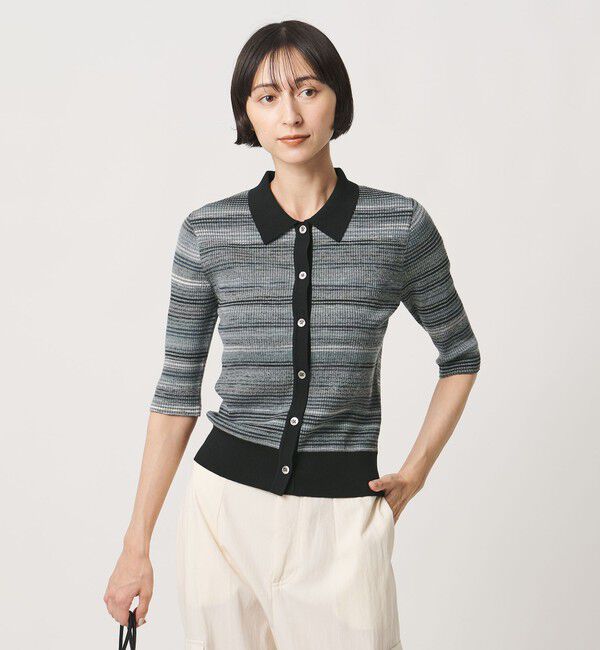 UNITED ARROWS「カラー ボーダー 5分袖 ポロニット ‐ウォッシャブル‐」|ニット・セーター|