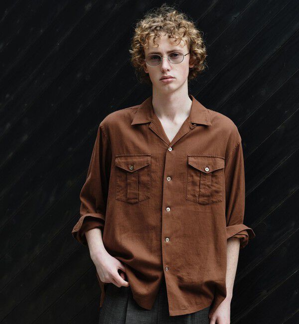 UNITED ARROWS green label relaxing「レーヨン リネン フラップポケット オープンカラー シャツ」|シャツ・ブラウス|DK.BROWN