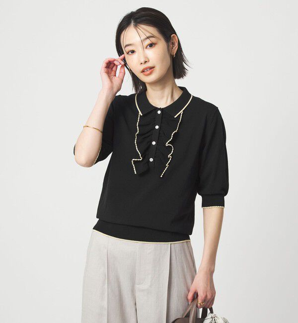 UNITED ARROWS green label relaxing「フリル ポロニット」|ニット・セーター|BLACK