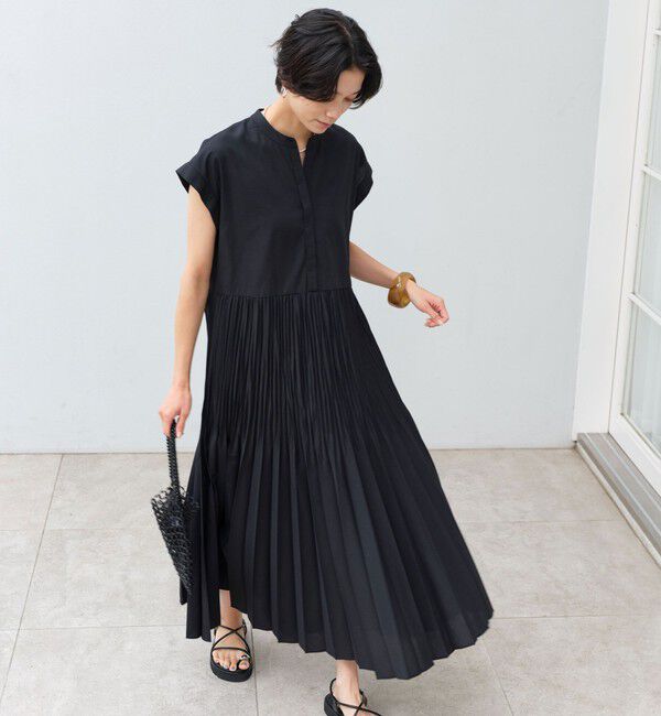 UNITED ARROWS green label relaxing「［size SHORT/TALLあり］全方位映えプリーツワンピ マシンウォッシャブル 吸水速乾」|ワンピース|BLACK