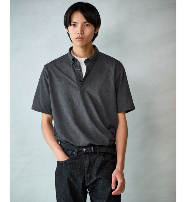 UNITED ARROWS green label relaxing「プライムフレックス ドット メッシュ ボタンダウン ビズポロ ポロシャツ -ストレッチ・吸水速乾・通気性-」|ポロシャツ|DK.GRAY