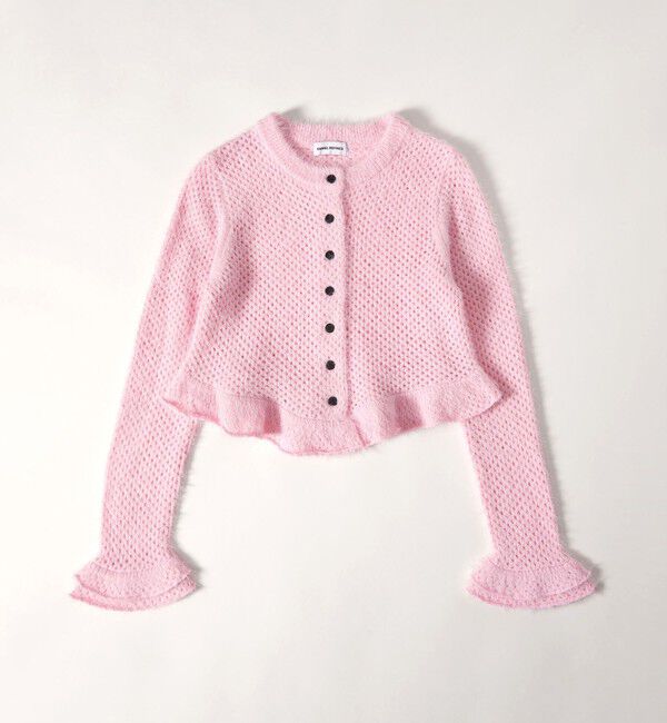 EMMEL REFINES「＜EMMEL REFINES＞EM フェザーメッシュ フリル カーディガン」|カーディガン|PINK