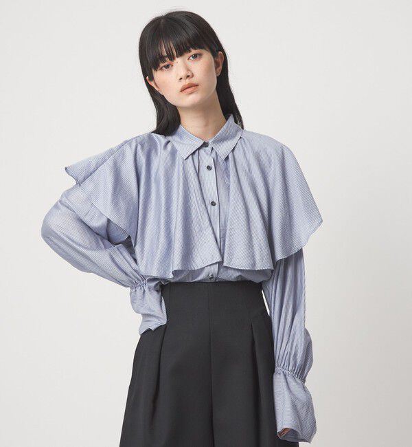 EMMEL REFINES「＜EMMEL REFINES＞EM ケープフリル ロングスリーブ シャツ」|シャツ・ブラウス|LT.BLUE