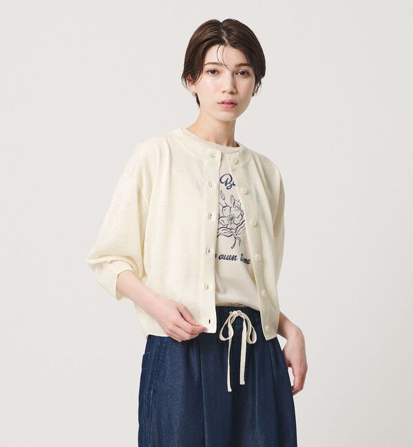 BEAUTY&YOUTH UNITED ARROWS「【WEB限定 Wardrobe DAILY MINIMAL】ハーフスリーブ シアーカーディガン ウォッシャブル」|カーディガン|WHITE
