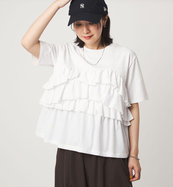 UNITED ARROWS green label relaxing「【WEB限定】＜at ease＞フロント フリル ショートスリーブ カットソー」|Tシャツ・カットソー|WHITE
