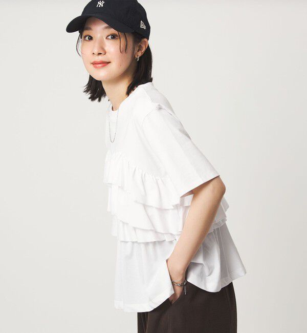 UNITED ARROWS green label relaxing「【WEB限定】＜at ease＞フロント フリル ショートスリーブ カットソー」|Tシャツ・カットソー|