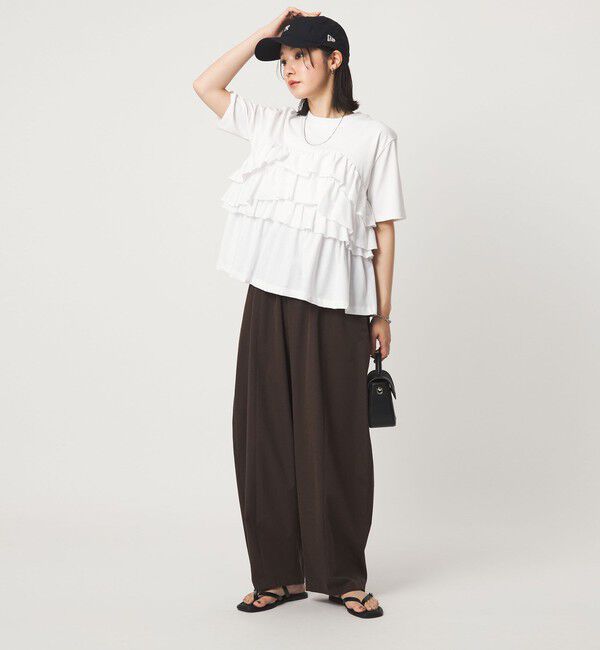 UNITED ARROWS green label relaxing「【WEB限定】＜at ease＞フロント フリル ショートスリーブ カットソー」|Tシャツ・カットソー|