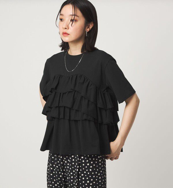 UNITED ARROWS green label relaxing「【WEB限定】＜at ease＞フロント フリル ショートスリーブ カットソー」|Tシャツ・カットソー|