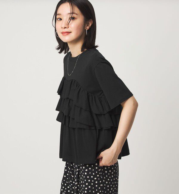 UNITED ARROWS green label relaxing「【WEB限定】＜at ease＞フロント フリル ショートスリーブ カットソー」|Tシャツ・カットソー|