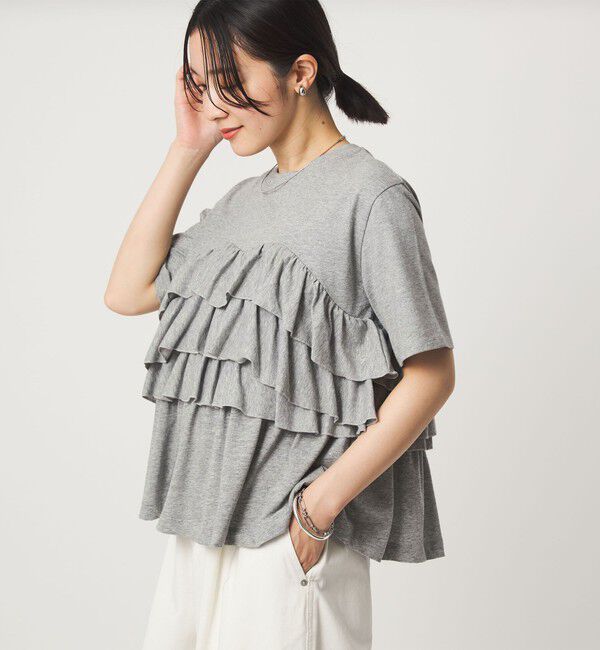 UNITED ARROWS green label relaxing「【WEB限定】＜at ease＞フロント フリル ショートスリーブ カットソー」|Tシャツ・カットソー|