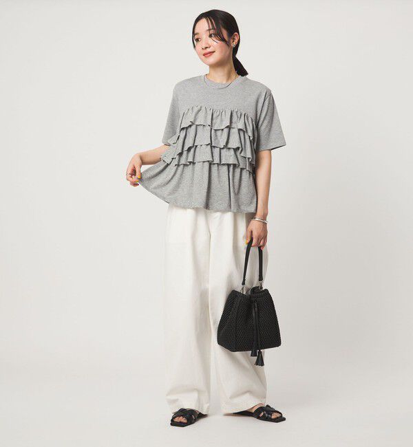 UNITED ARROWS green label relaxing「【WEB限定】＜at ease＞フロント フリル ショートスリーブ カットソー」|Tシャツ・カットソー|