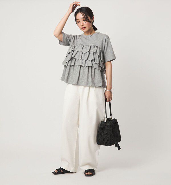 UNITED ARROWS green label relaxing「【WEB限定】＜at ease＞フロント フリル ショートスリーブ カットソー」|Tシャツ・カットソー|