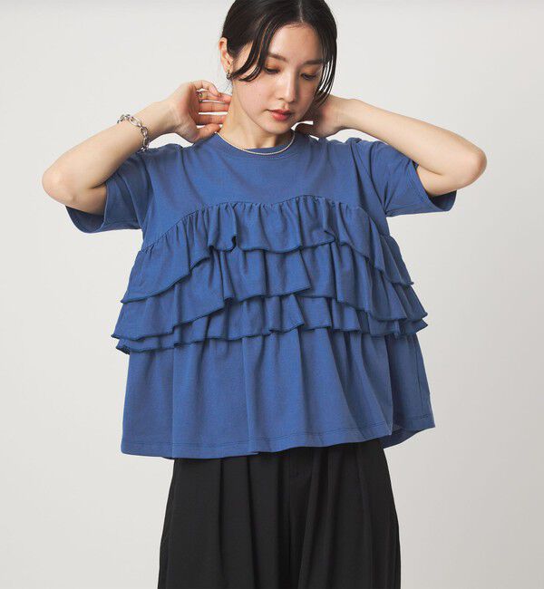 UNITED ARROWS green label relaxing「【WEB限定】＜at ease＞フロント フリル ショートスリーブ カットソー」|Tシャツ・カットソー|