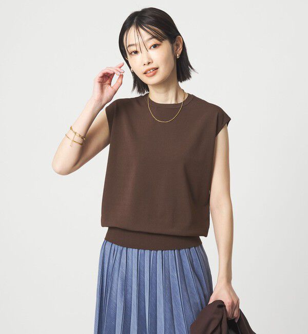 UNITED ARROWS green label relaxing「フレンチスリーブ ニット ウォッシャブル 接触冷感 UVカット」|ニット・セーター|