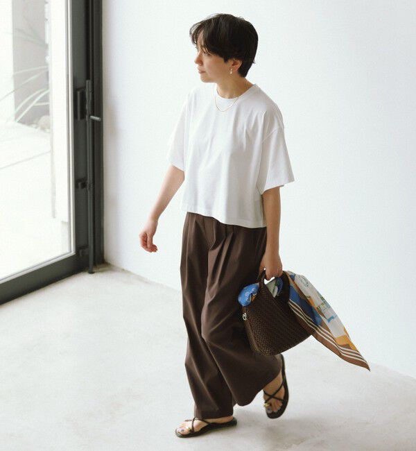 UNITED ARROWS green label relaxing「＜スタイリスト兵藤千尋さんコラボ＞クロップド ワイド Tシャツ UVカット」|Tシャツ・カットソー|