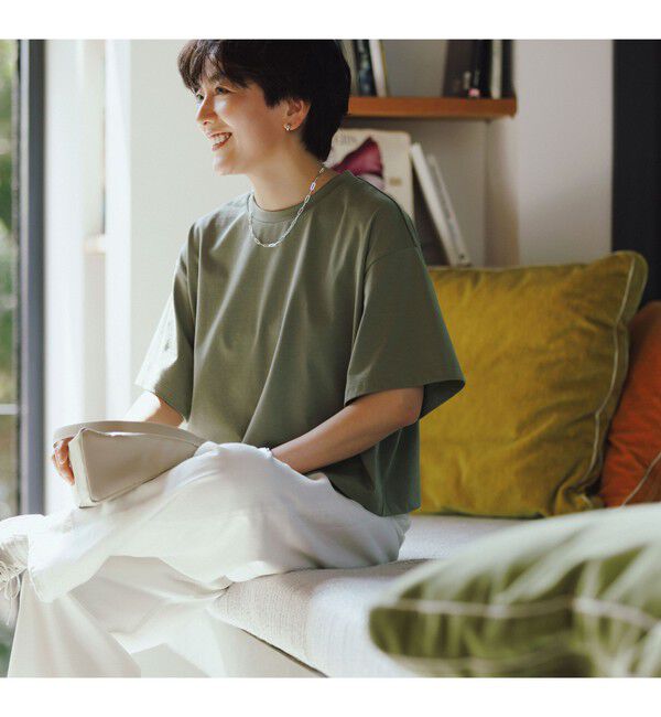 UNITED ARROWS green label relaxing「＜スタイリスト兵藤千尋さんコラボ＞クロップド ワイド Tシャツ UVカット」|Tシャツ・カットソー|