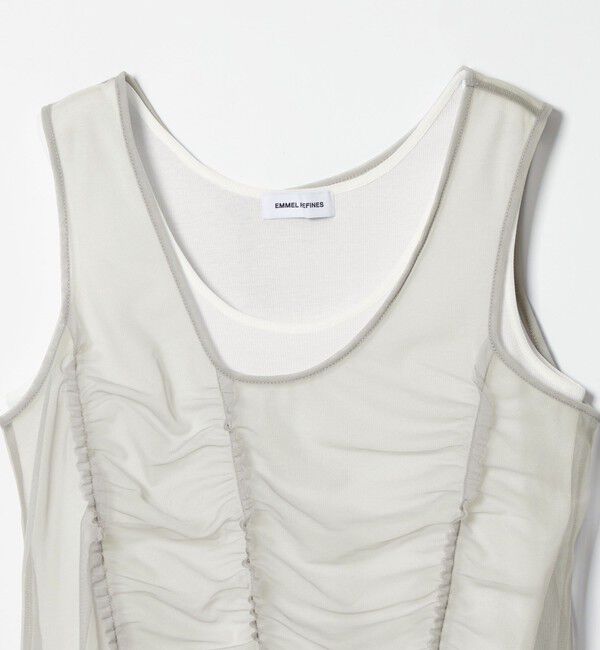 EMMEL REFINES「＜EMMEL REFINES＞EM フリルギャザー チュールレイヤー ノースリーブ」|Tシャツ・カットソー|
