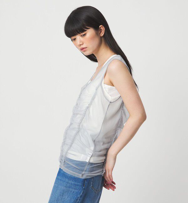 EMMEL REFINES「＜EMMEL REFINES＞EM フリルギャザー チュールレイヤー ノースリーブ」|Tシャツ・カットソー|