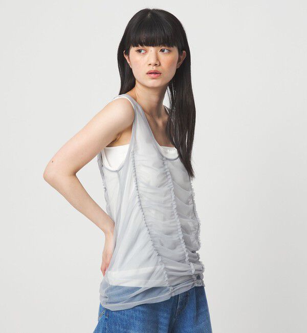 EMMEL REFINES「＜EMMEL REFINES＞EM フリルギャザー チュールレイヤー ノースリーブ」|Tシャツ・カットソー|