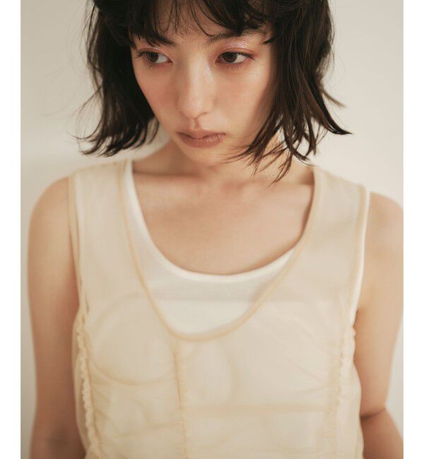 EMMEL REFINES「＜EMMEL REFINES＞EM フリルギャザー チュールレイヤー ノースリーブ」|Tシャツ・カットソー|CREAM