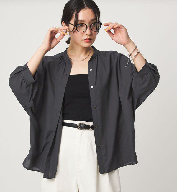 UNITED ARROWS green label relaxing「【WEB限定】＜at ease＞ノーカラー ギャザー ブラウス UVカット 通気性」|シャツ・ブラウス|